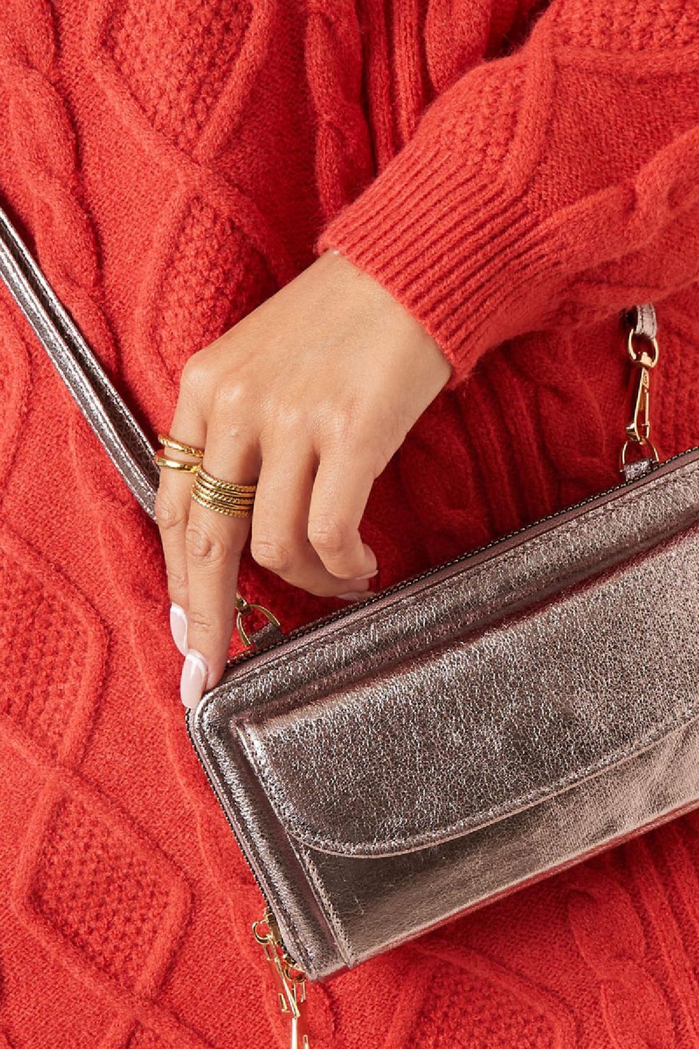 Clutch aus PU-Leder Metallic mit Fronttasche Fuchsia Polyurethan h5Bild5